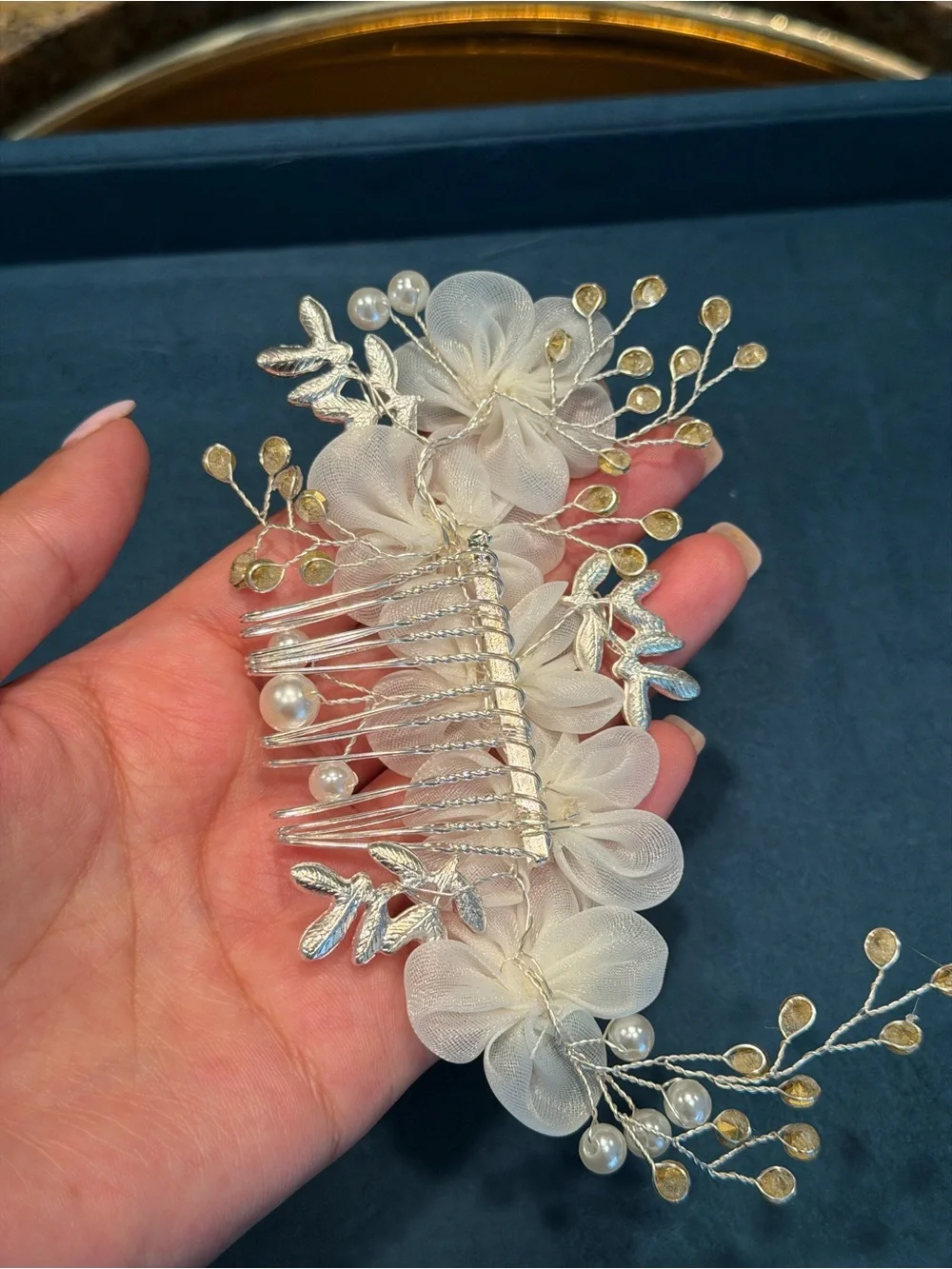 Ivory Floral Hair Comb with Pearls and Crystals